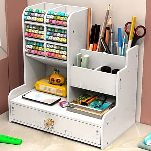 1pc White Desktop Bookshelf Slant Plug-in Pen Holder, Simple Drawer Type Office Supplies Stationery Box Shelf Desktop Marker Storage Box Desk Accessories & Workspace Organizers Shop Online at Dubai Trades