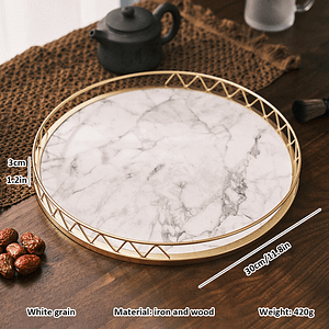1pc Wooden Round Marble Grain Tray, Decorative Storage Tray, Tea Tray, Storage Tray, Home Decoration Tray, For Living Room Office Decor Decorative Accessories Shop Online at Dubai Trades