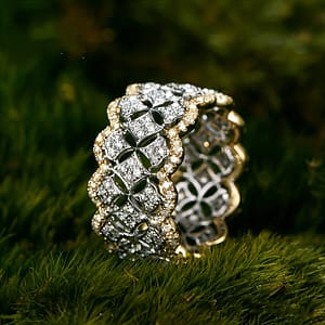 1pc Youhaocc Luxurious Golden-tone Hollowed-out Floral Pattern Ring With Sparkling Zirconia – Elegant , For & Bands Shop Online at Dubai Trades