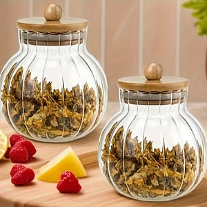 2 Pack Glass Storage Jars With Bamboo Lids, Multipurpose Airtight Seal Canisters For Kitchen Organization, Hand Wash Reusable Round Containers For Tea, Snacks, – 500ml & 900ml Food Jars & Canisters Shop Online at Dubai Trades