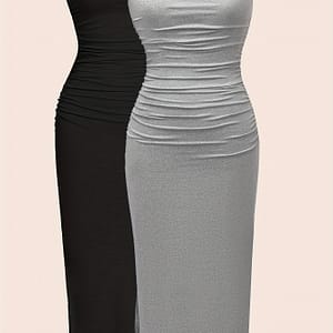 2 Pack Solid Color Ruched Bandeau Dress, Sexy Sleeveless Backless Slinky Tube Dress For , Women’s Clothing Clothing Shop Online at Dubai Trades