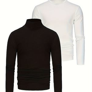 2 Pcs Men’s Layer, Casual Long Sleeve Slim-fit Turtle Neck Fleece Top, Men’s Clothing For Outdoor Active & Performance Shop Online at Dubai Trades