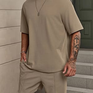 2-piece Men’ Color Summer Outfit Set, Men’s Short Sleeve Crew Neck T-shirt & Waist Shorts With Pockets Active Shop Online at Dubai Trades