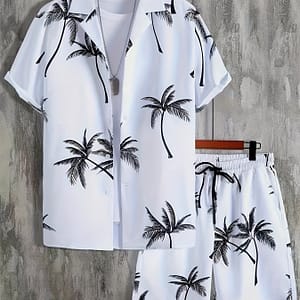 2-piece Print Men’s Summer Co Ord Set, Men’s Short Sleeve Hawaiian Shirt & Drawstring Shorts With Pockets Active Shop Online at Dubai Trades