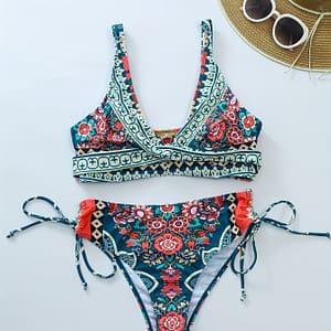 2-piece Tie-dyed Crisscross Backless Cheeky Bikini And Beach Skirt Bikinis Shop Online at Dubai Trades