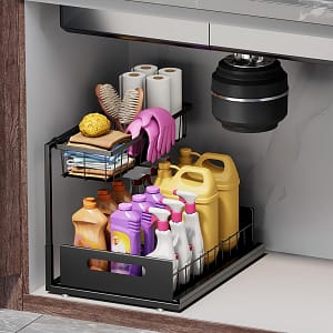 2-tier Under Sink Organizer, Slide Out Kitchen Cabinet Shelf, Sturdy Metal Bathroom Storage, Space-saving Water Pipe Design, Home Kitchen Essentials Organization Home & Kitchen Shop Online at Dubai Trades