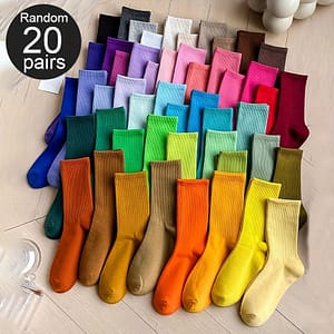 20 Pairs Fashion Trendy Solid Color Socks, Comfy & Breathable Mid Tube Socks, Women’s Stockings & Hosiery Accessories Shop Online at Dubai Trades
