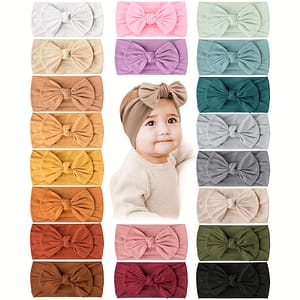 20-pack Nylon High Elasticity Bow Headbands For Toddlers, Comfortable Soft Solid Color Hair Accessories Accessories Shop Online at Dubai Trades