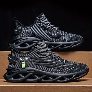 2023 Spring ‘s Lightweight Breathable Running Shoes – Geometric Pattern Knit Upper, Stability Support Md Sole, Black/green Accents For Casual & Jogging – Plus Size Available Footwear Shop Online at Dubai Trades