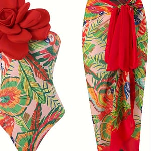 2023 -piece Swimsuit With A Chinese-style Bird Print And Red Roses Clothing Shop Online at Dubai Trades