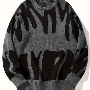 2024 Spring Brand Men’s Sweater Round Neck Loose Student Turtleneck Sweater Color Matching Gray Personality Top Clothing Shop Online at Dubai Trades