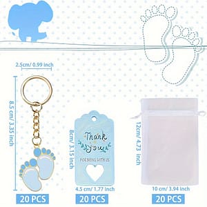 20pcs Gift Set With Blue Footprint Keychain Gift With White Organza Bag And Thank You Tag, Suitable For Gift Giving, Party Decoration Supplies, Etc Arts, Crafts & Sewing Shop Online at Dubai Trades