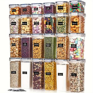 24pcs Airtight Food Storage Container Set With Lids – Bpa-free, Stackable Kitchen Organizers For Cereal, Flour, Sugar & More – Includes Labels & Marker, Rv & Home Pantry Organization Appliances Shop Online at Dubai Trades 2