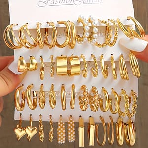 24pcs Golden- Hoop Earring Set – Vintage & Minimalist Style With Pearl Accents, Alloy Twisted Chain Designs For Everyday & Festive Wear, Small Hoop Earrings Clothing, Shoes & Jewelry Shop Online at Dubai Trades