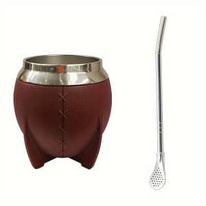 280ml Leather Sleeve Cup With Stainless Steel Vacuum Straw, Spoon, Insulated Coffee Cup Cups, Mugs, & Saucers Shop Online at Dubai Trades