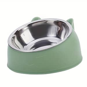 2in 1 Stainless Steel Cat Bowl With Holder, Cute Ear Design Cat Water Basin For Cervical Spine Protection Bowls & Dishes Shop Online at Dubai Trades