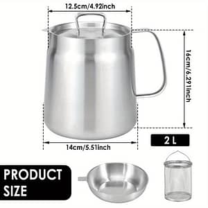 2l Stainless Steel Oil Filter Pot Mesh Strainer, Grease Storage Can, And Fry Basket – Ideal For Kitchen Use, Grease Container | Sleek Stainless Steel | Kitchenware Colanders & Food Strainers Shop Online at Dubai Trades