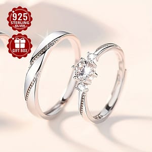 2pcs 925 Pure With Synthetic Zirconia, Love At First Sight Pair, Openable, About 4.6g – Suitable For Proposal Gifts, Love Tokens Clothing, Shoes & Jewelry Shop Online at Dubai Trades