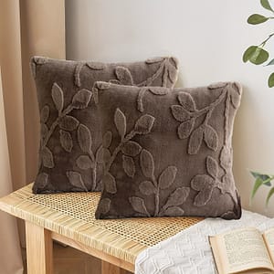 2pcs Boho Leaves Throw Pillow Covers, 18×18 Inch – Soft Plush Wool Jacquard, Zip Closure, Hand Washable – Couch & Outdoor Decor Decorative Pillows Shop Online at Dubai Trades