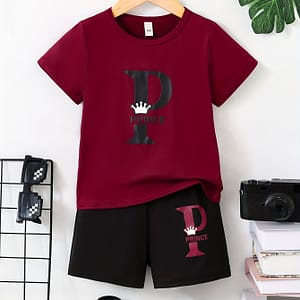 2pcs Boys Casual P Letter Print Comfortable Versatile Short Sleeve T-shirt & Shorts Set, Cool, Lightweight And Comfy Summer Clothes! Boys Shop Online at Dubai Trades