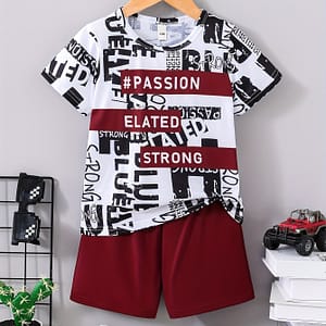 2pcs Boys Casual Stylish Letter Print Comfortable Versatile Short Sleeve T-shirt & Shorts Set, Cool, Lightweight And Comfy Summer Clothes Boys Shop Online at Dubai Trades