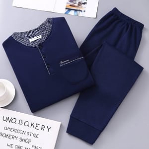 2pcs Casual Round Neck Button Up Long Sleeves Pockets Shirts Tops & Pants Sets, Men’s Comfortable Pajamas Loungewear Clothing Shop Online at Dubai Trades