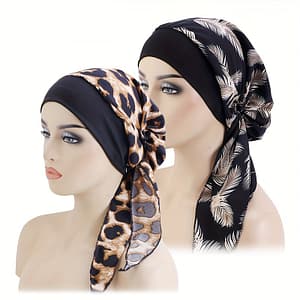 2pcs Chic Tie-back Turban Hats With – Geometric Pattern, Knit Polyester, Hand Washable – Chemo Patients & Home Use Accessories Shop Online at Dubai Trades