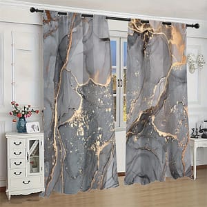 2pcs Elegant Nordic-inspired Marble Curtains With Accents, Semi-transparent Polyester, Machine Washable – Living Room Decor, Curtains For Living Room Curtains & Drapes Shop Online at Dubai Trades 2