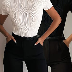 2pcs Elegant Textured Fabric Short Sleeve Crop Tops – Stretchy Polyester , Machine Washable, Crew Neck, Semi-sheer – Chic Solid Color Tees For Clothing Shop Online at Dubai Trades