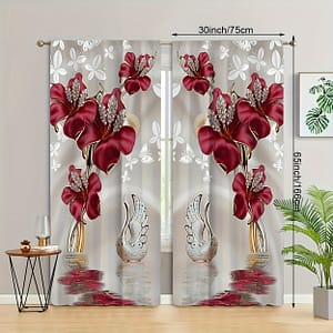 2pcs Floral Printed Curtains, Rod Pocket Window Drapes, Window Treatments For Bedroom Living Room, Home Decoration, Room Decoration Curtains & Drapes Shop Online at Dubai Trades