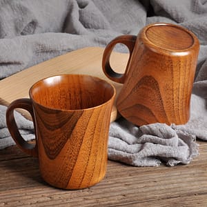 2pcs Matching Set Of Hand Wash Only, Reusable, Multipurpose, Natural Wood Mugs With Handles – Office Water Cups, Cups Coffee Cups & Mugs Shop Online at Dubai Trades