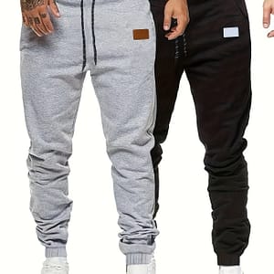2pcs Men’ Drawstring Footed Sweatpants Men’s Casual Slightly Stretch Joggers For Spring Autumn Running Jogging, Outdoor Cloth Active Shop Online at Dubai Trades