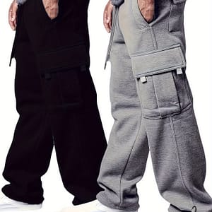 2pcs, Men’ Loose Fit Cargo Pants With Multiple Flap Pockets, Casual And Classic Sweatpants For Sports And Outdoors Activities, For Winter & Fall Active Pants Shop Online at Dubai Trades