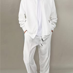 2pcs Men’s Waffle Knit Casual Outfit: Chic Long Sleeve Zip-up Cardigan & Drawstring Pants Set – Comfortable Polyester , Ideal For & Vacation, Spring/fall Active Shop Online at Dubai Trades