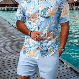 2pcs Print Men’s Summer Short Sleeve Button- Shirt And Shorts Set Active Shop Online at Dubai Trades