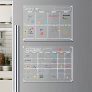 2pcs Refrigerator Clear Acrylic Magnetic Dry Erase Boards, 16in*12in Monthly & Weekly Planner For Organization Calendars, Planners & Personal Organizers Shop Online at Dubai Trades