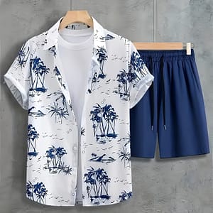 2pcs Set Of Printed Men’s Summer Short Sleeve Button Shirt And Shorts Active Shop Online at Dubai Trades