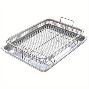 2pcs Stainless Steel Oblong Roasting Pans – Air Fryer Basket Set, Deluxe Oven Crisper Tray Combo For Grilling & Baking Bakeware Shop Online at Dubai Trades