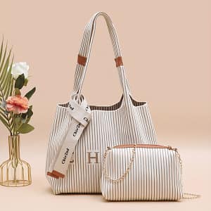 2pcs Striped Pattern Tote Bag Small With Chain, Shoulder Bag, Adjustable Strap, For Use Or Clothing, Shoes & Jewelry Shop Online at Dubai Trades