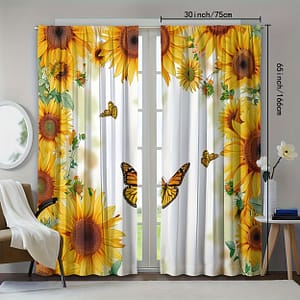 2pcs Sunflower Print Curtains, Polyester Light Filtering Curtains, Rod Pocket Suitable For Living Room Bedroom Home Decoration Curtains & Drapes Shop Online at Dubai Trades