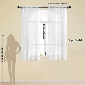 2pcs, White Flower Embroidery Yarn Curtains, French Embroidered Yarn Curtains For Floating Window, Balcony, Living Room Bedroom Window And Door Decor Home Decor Curtains & Drapes Shop Online at Dubai Trades
