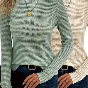 2pcs Women’s Casual Long Sleeve T-shirts In Solid Colors, Crew Neck, Stretchy Polyester Blend, Machine Washable – Ideal For Spring & Fall Clothing Shop Online at Dubai Trades