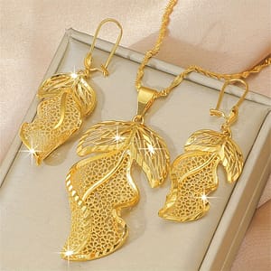 2pcs/set Hollow Leaf Jewelry Earrings Necklace Bridal Wedding Jewelry Set Clothing, Shoes & Jewelry Shop Online at Dubai Trades