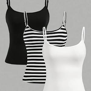 3 Pack Striped & Solid Color Cami Top, Slim Fit Spaghetti Strap Top For Summer, Women’s Clothing Clothing Shop Online at Dubai Trades