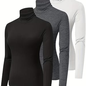 3 Packs Turtlrneck T-shirt, Casual Long Sleeve Top For Spring & Fall, Women’s Clothing Clothing Shop Online at Dubai Trades