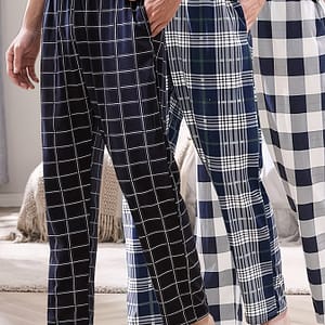 3 Pcs Men’s Plaid Pattern Indoor Long Pants, Pajama Sleep Bottom, Loungewear Sleep Wear Trousers Clothing Shop Online at Dubai Trades
