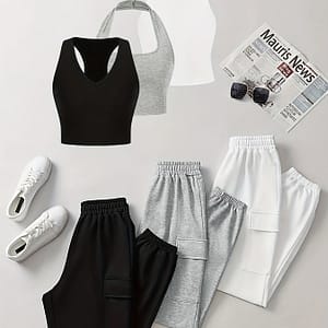 3- Top And Cuffed Long Pants Set, Backless Clothing Shop Online at Dubai Trades