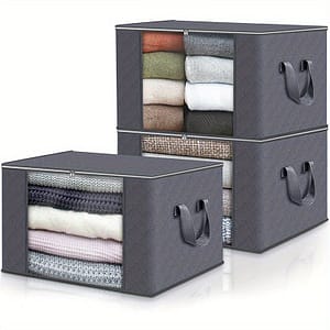 3-pack Large Capacity Foldable Fabric Storage Bins – Ideal For Bedding, Clothes, Pillows, Quilts – Home, Bedroom, Dorm, Spa Wardrobes – Grey Woven Material, No Electricity Needed Clothing & Closet Storage Shop Online at Dubai Trades