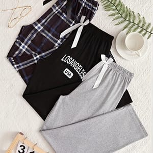 3-pack Women’s Pajama Pants, Casual Long Lounge Pants, Plaid Print, Comfortable Waistband With Drawstring, Sleepwear Bottoms For Home Relaxation Bottoms Shop Online at Dubai Trades