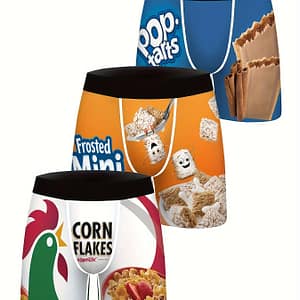 3-pcs Men’s Boxer Briefs With Fun Snack Food Cartoon Print – Breathable Stretch Fabric, Fit Underwear For Casual & Casual Attire Boxer Briefs Shop Online at Dubai Trades